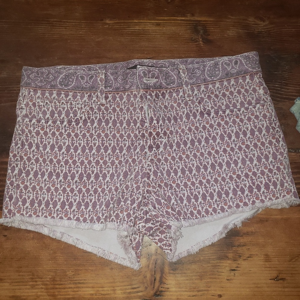 Boho print jean shorts